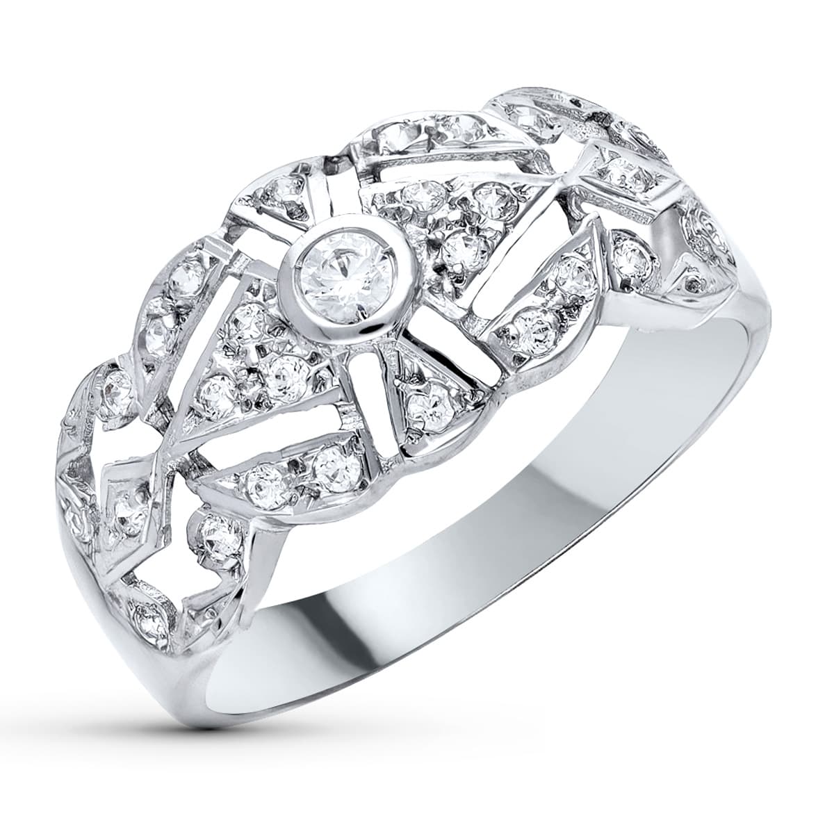 18K SORTIJA ORO BLANCO CALADA CON CIRCONITA. ANCHO 10 MM