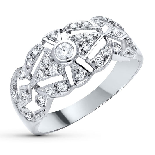 18K SORTIJA ORO BLANCO CALADA CON CIRCONITA. ANCHO 10 MM