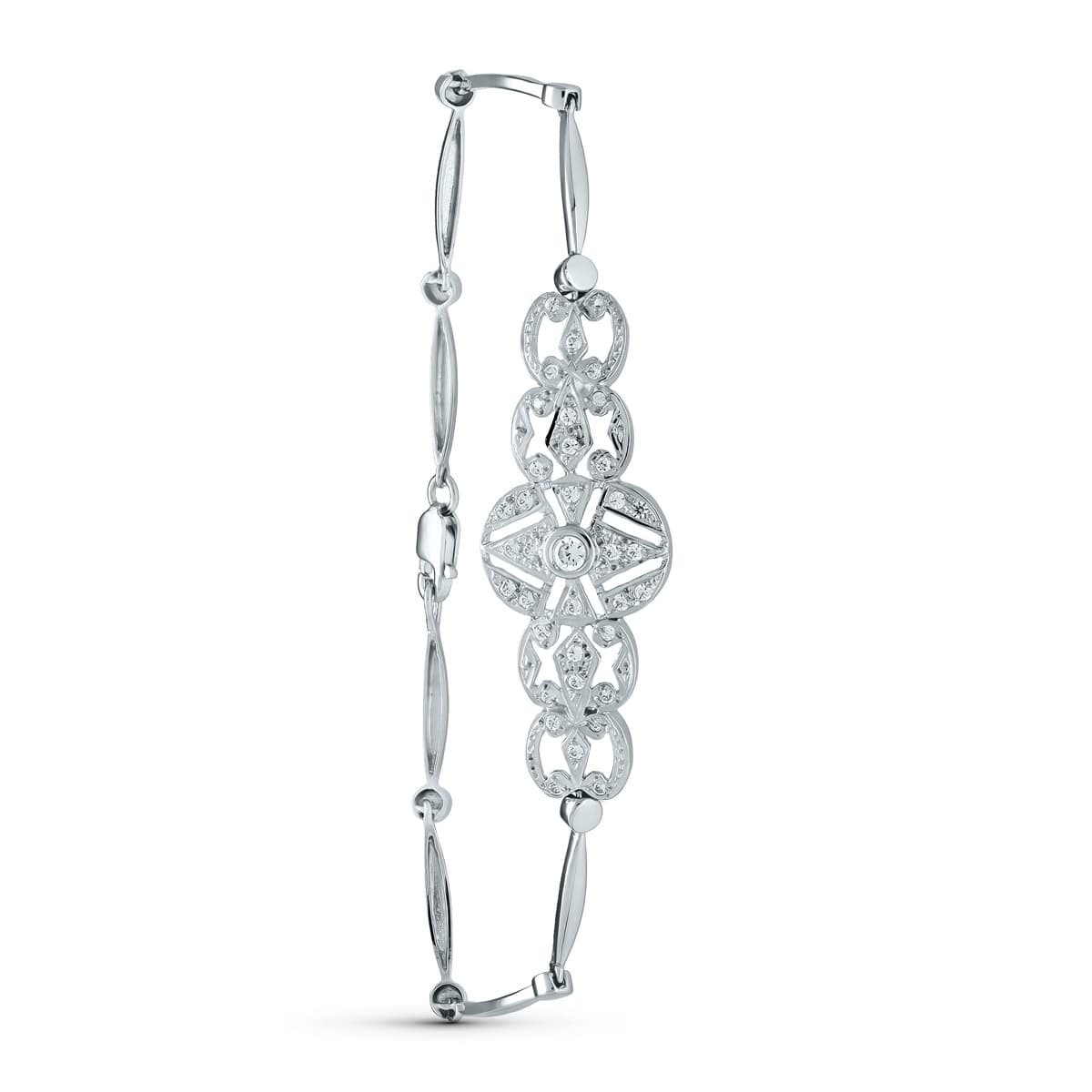 18K PULSERA ORO BLANCO SEMIRIGIDA CIRCONITA 18CM CIERRE MOSQUETON