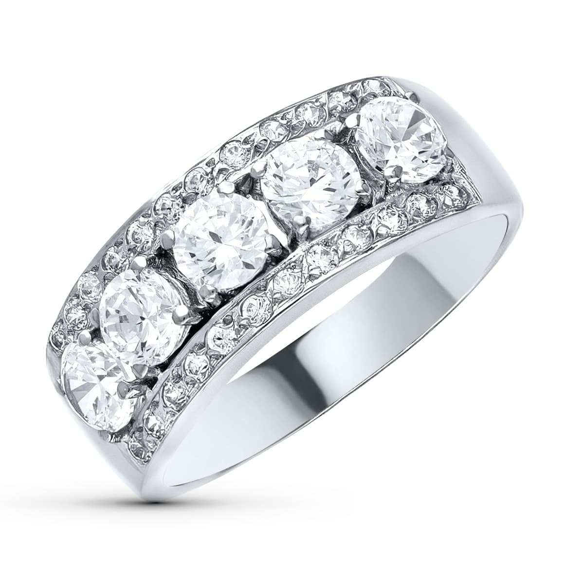 Sortija con Circonitas. Ancho 7 mm de oro blanco 18K