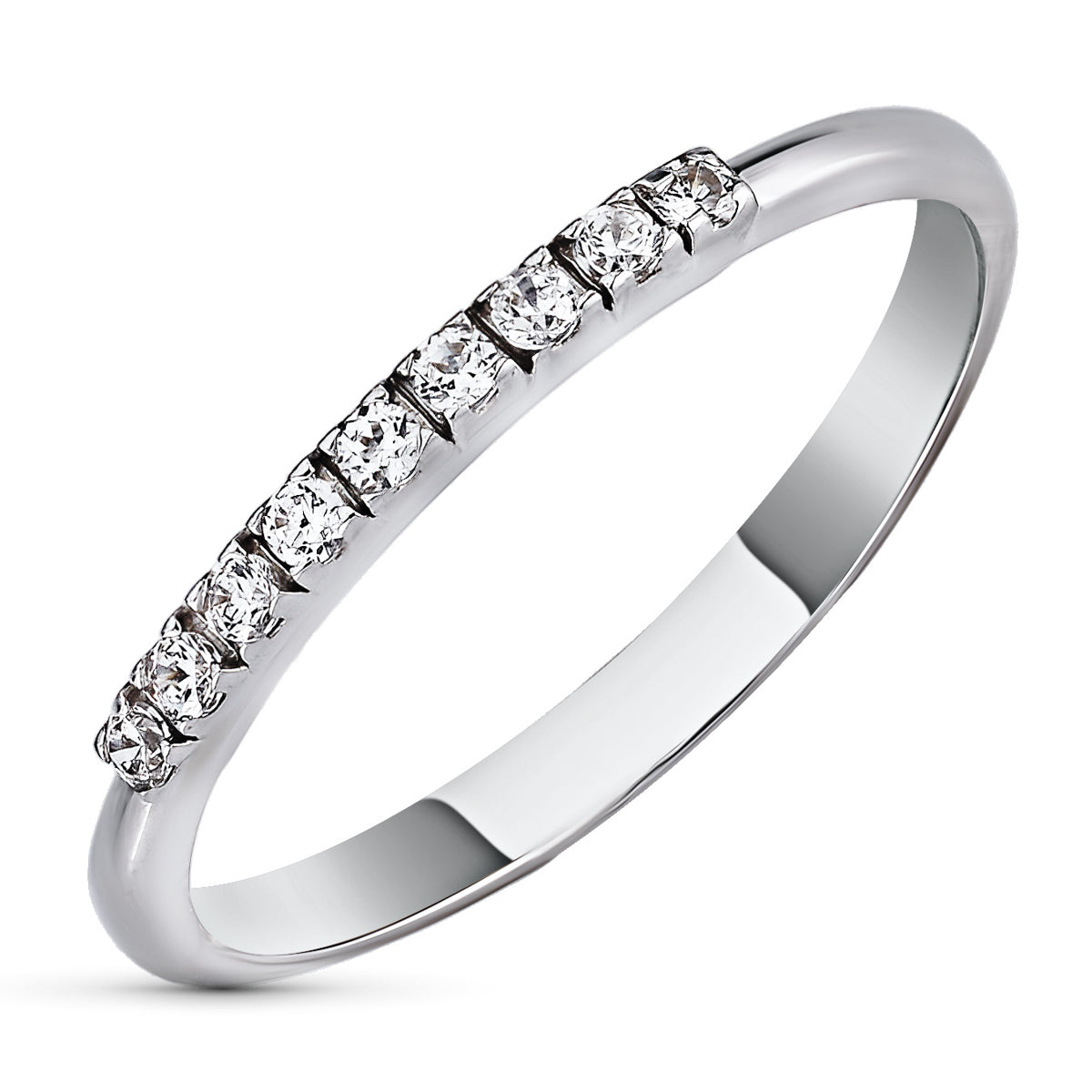 Sortija Fina con Circonitas en Garras. Ancho: 1,5 mm de oro blanco 18K