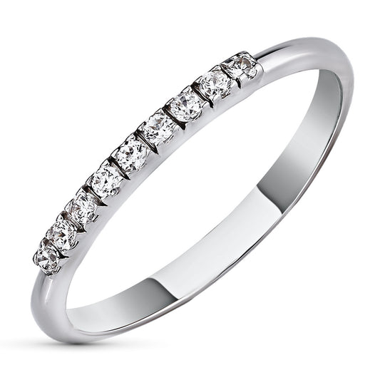 18K SORTIJA ORO BLANCO FINA CON CIRCONITAS EN GARRAS. ANCHO: 1,5 MM