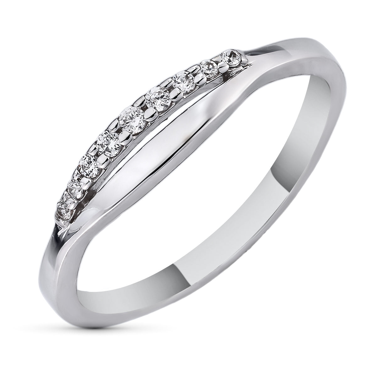 Sortija Motivo Calado con Circonitas. Ancho: 4 mm de oro blanco 18K