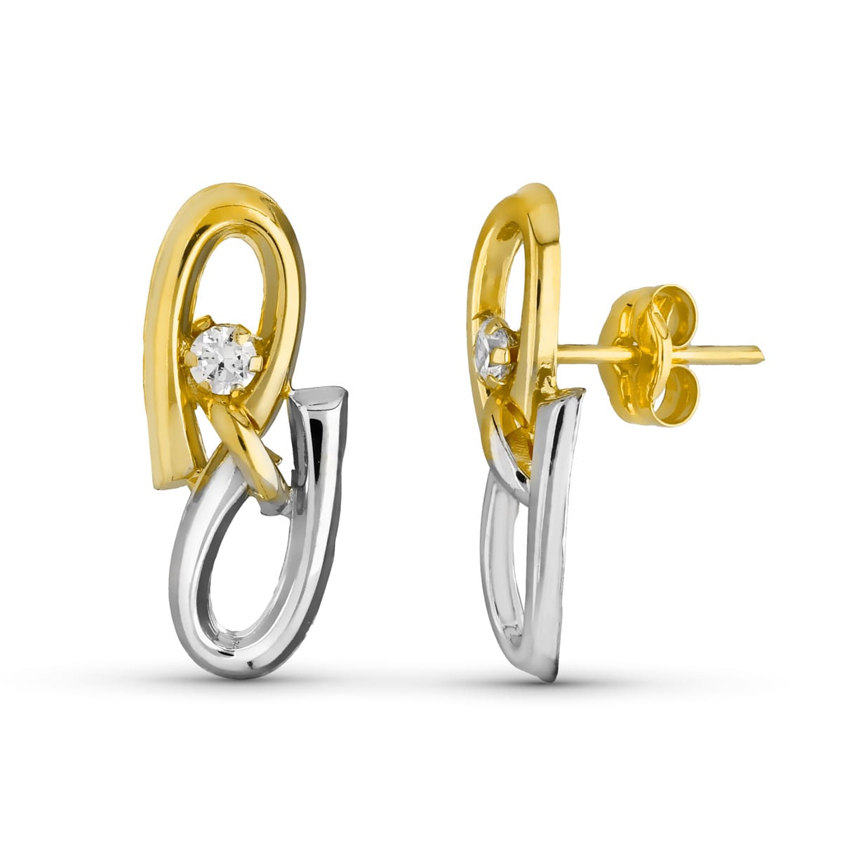 Pendientes Bicolor Circonita 17 x 6 mm 18K