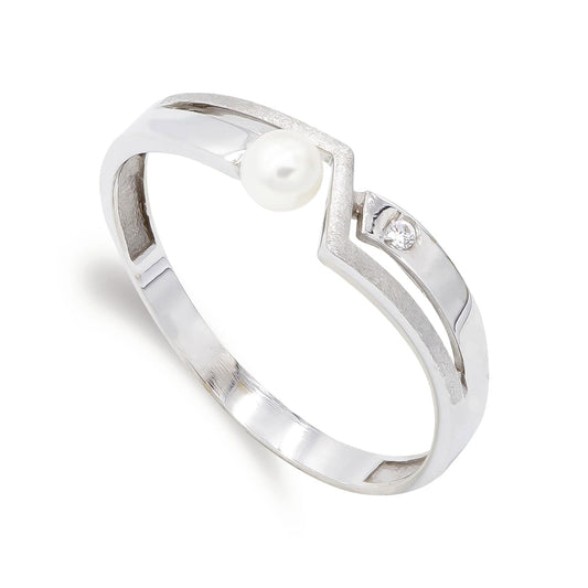 18K SORTIJA ORO BLANCO PERLA 3,5 MM Y CIRCONITA. ANCHO: 4,5MM