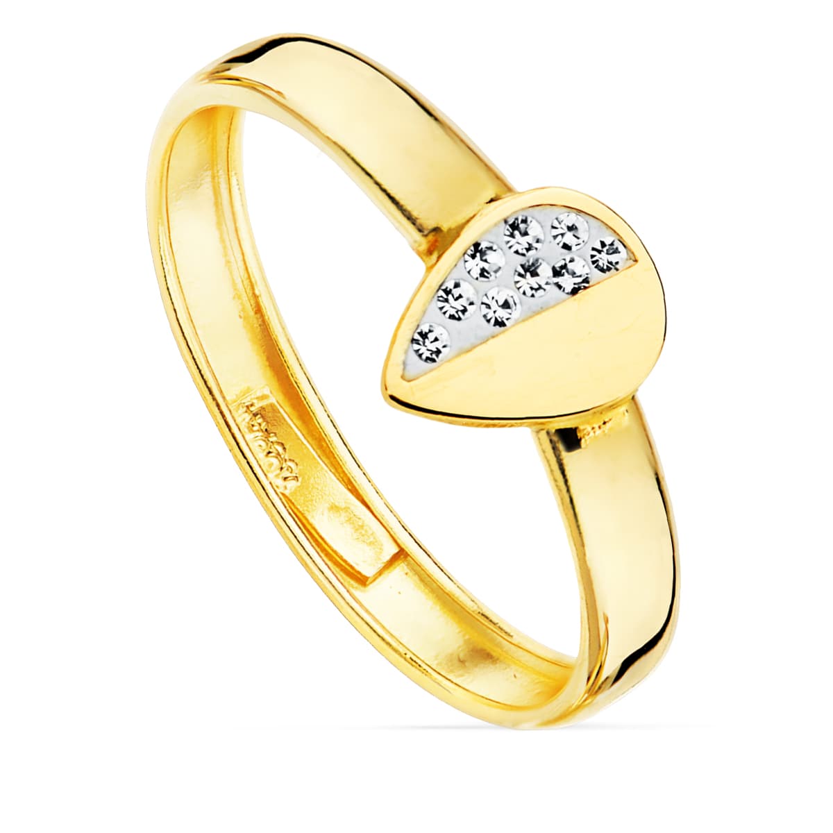 Sortija Comunion Motivo Gota 7 x 6 mm Ancho Cuerpo 3 mm de oro amarillo 18K