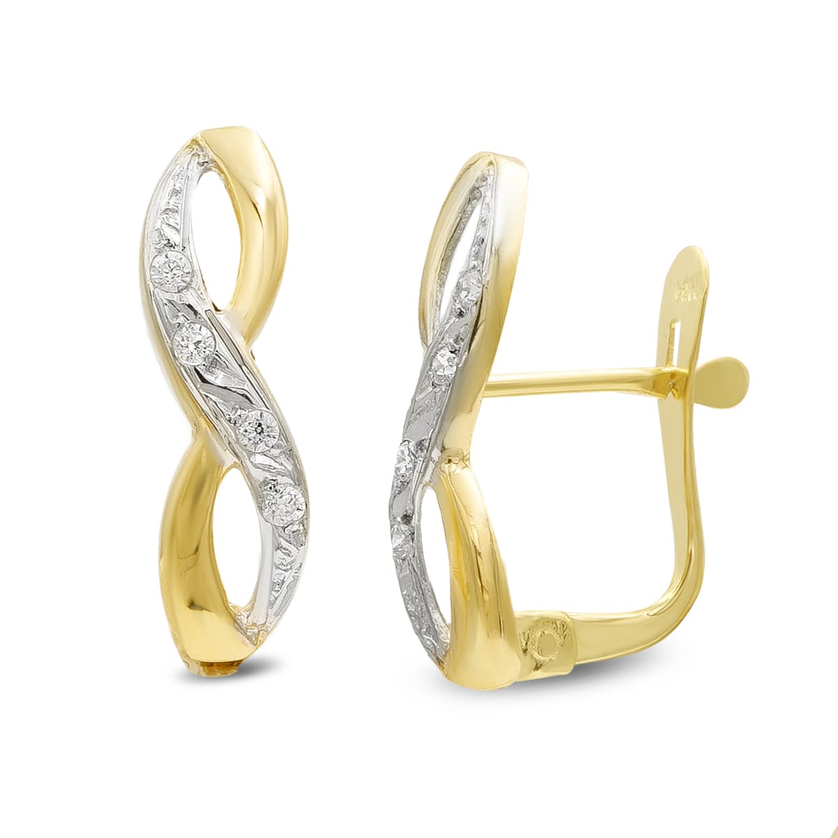 Pendientes Bicolor Circonita 17 x 6 mm 18K