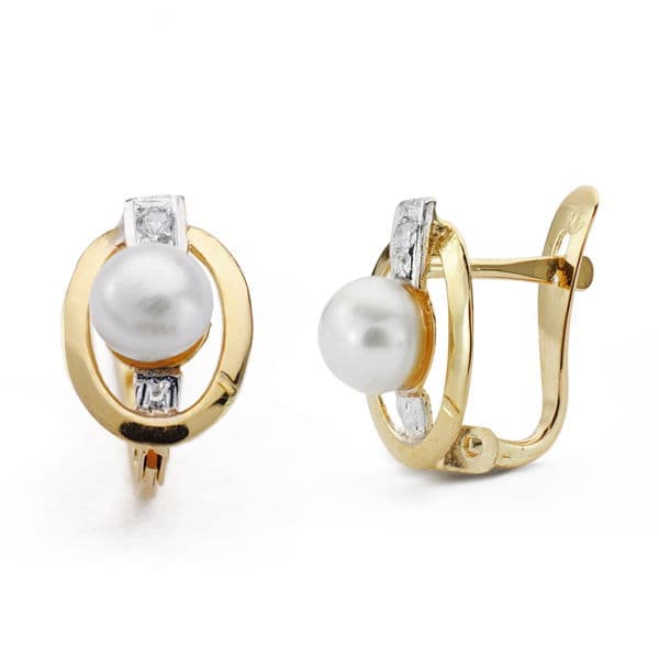 Pendientes Bicolor Comunion Perla Circonita 10 x 7 mm 18K