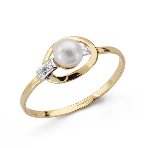 Sortija Bicolor Comunion con Motivo Oval y Perla 18K