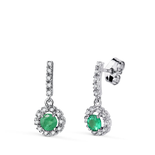 Pendientes Esmeralda Fina y Circonitas presión 18K