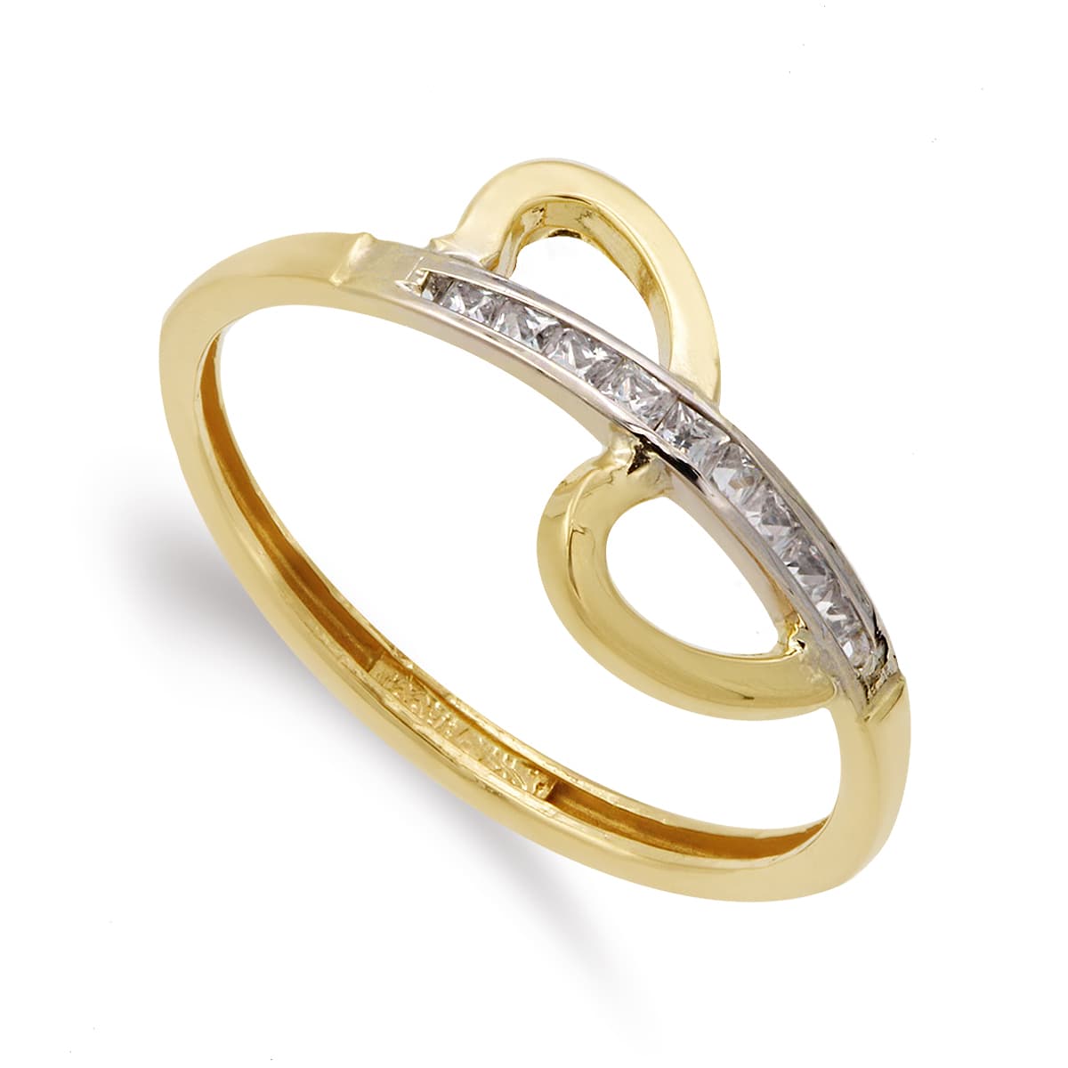 18K SORTIJA ORO BICOLOR CON CIRCONITAS EN CARRIL. ANCHO 9 MM