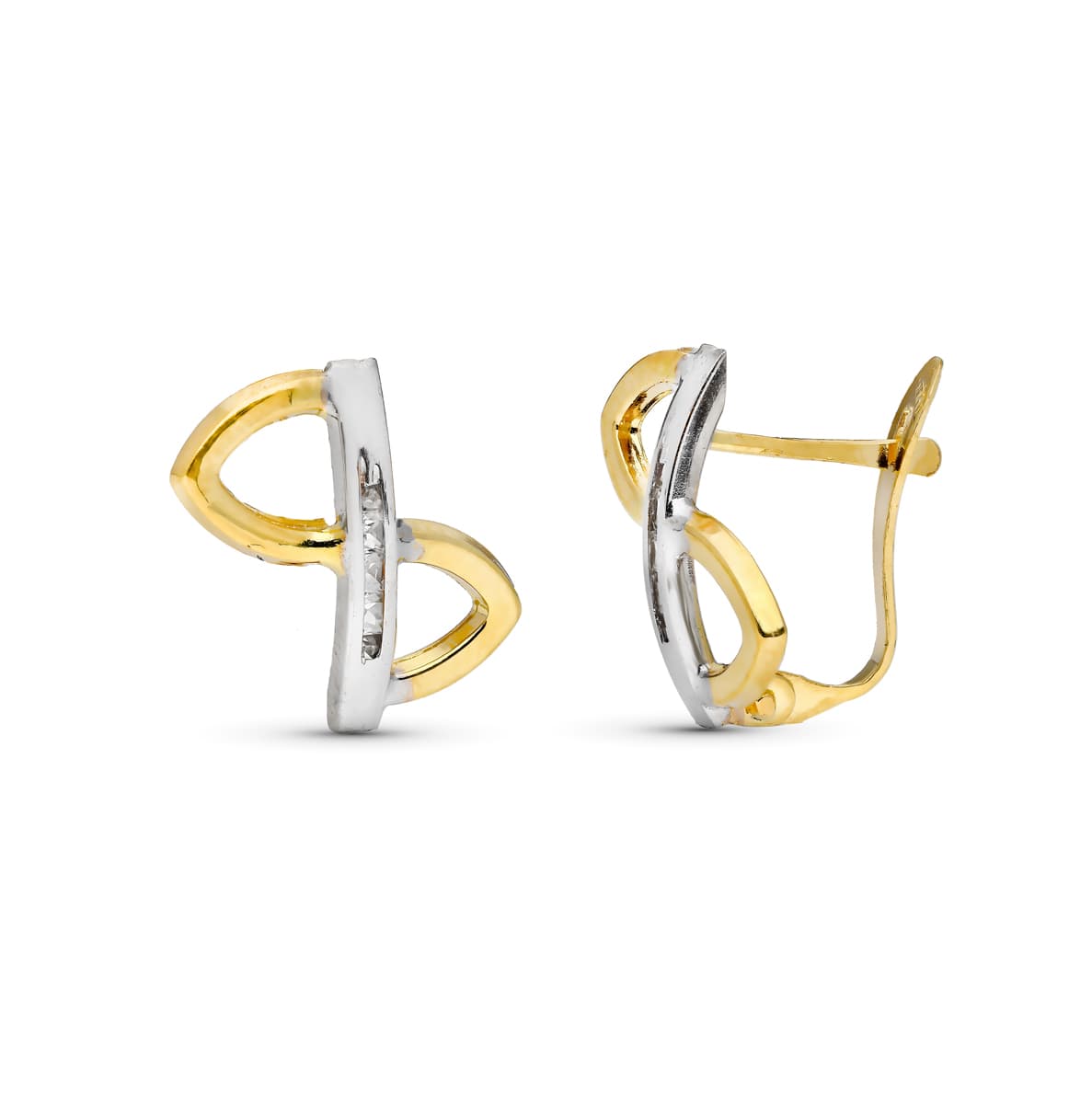 Pendientes Bicolor Circonita 14 x 11 mm 18K