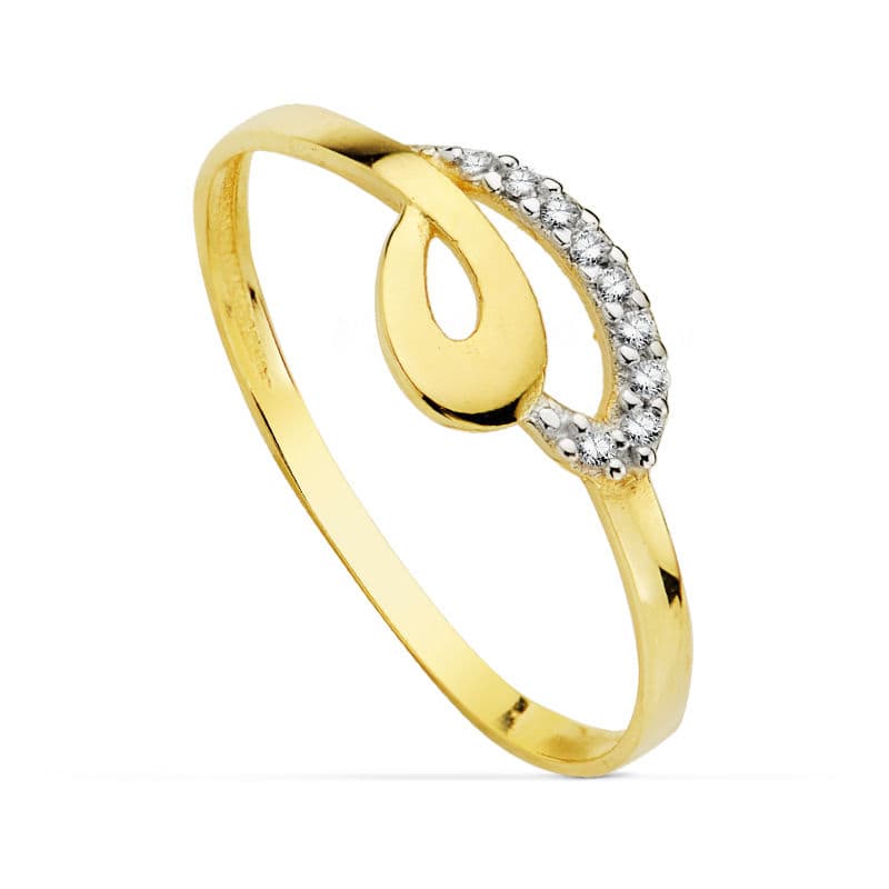 18K SORTIJA ORO BICOLOR MOTIVO CALADO CON CIRCONITAS. ANCHO: 6,5 MM