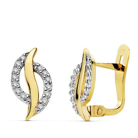 Pendientes Bicolor Circonita 12 x 7 mm 18K