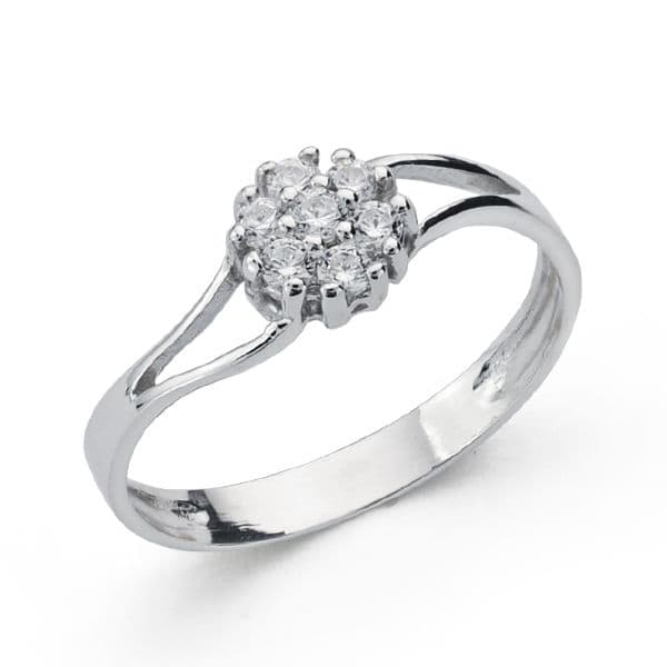 Sortija Cuajo con Circonitas. Ancho: 5,5 mm de oro blanco 18K