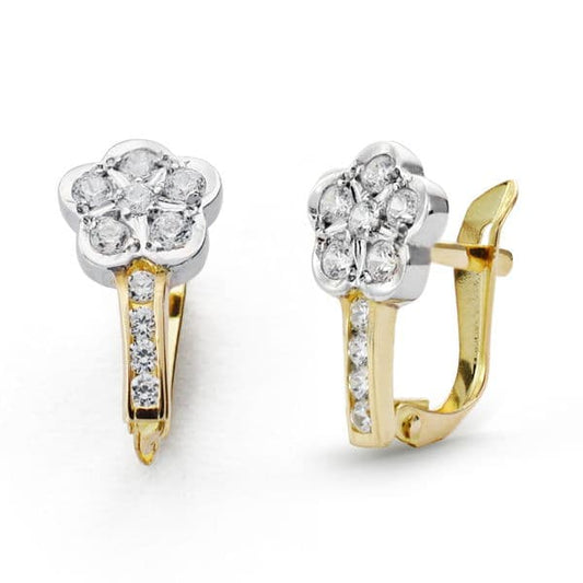 Pendientes Comunion Bicolor Circonita 13 x 7 mm 18K