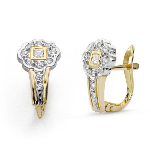 Pendientes Comunion Bicolor Circonita 14 x 8 mm 18K