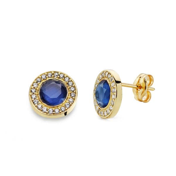 Pendientes Piedra Azul. 5 mm Circonita de oro amarillo 18K
