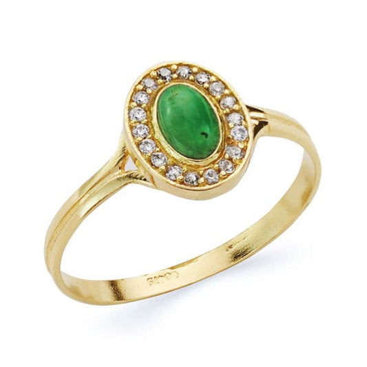 18K SORTIJA ORO AMARILLO OVAL CON CIRCONITAS Y PIEDRA VERDE. MEDIDA: 9X7 MM