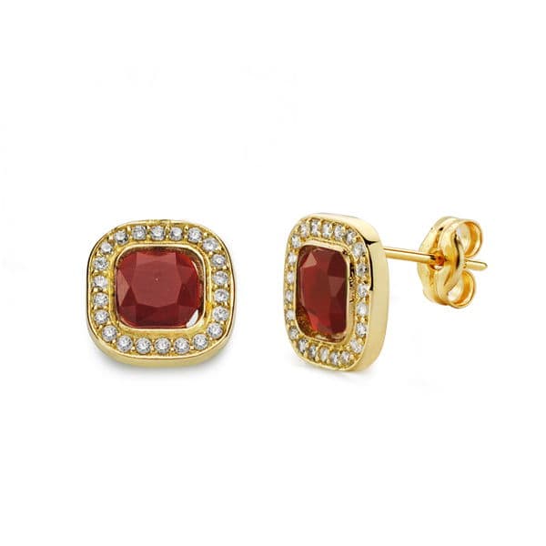 Pendientes Piedra Roja 9 x 9 mm de oro amarillo 18K