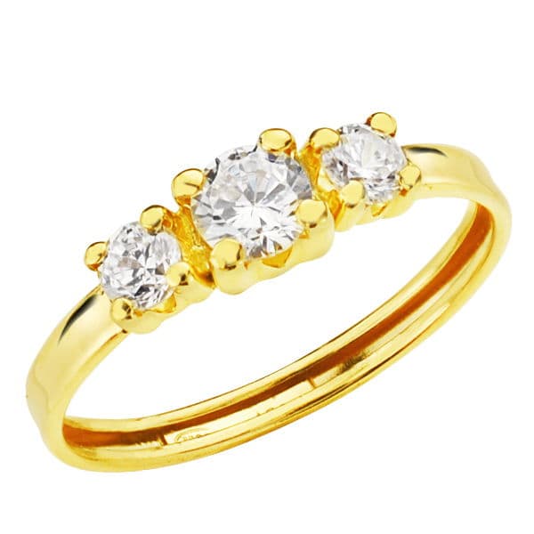 Sortija con Tres Circonita de 4 mm en Garras de oro amarillo 18K
