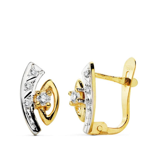 Pendientes Bicolor Circonita 11 x 5 mm 18K