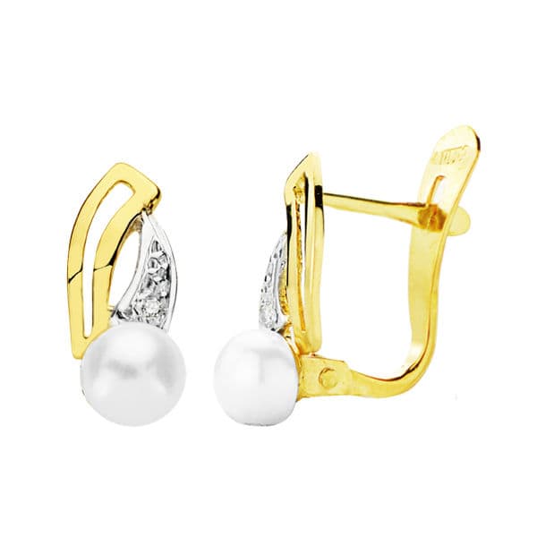 Pendientes Bicolor Perla 13 x 5 mm 18K