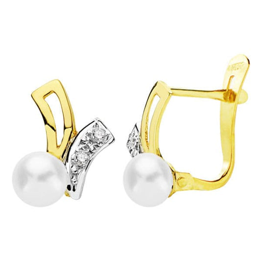 18K PENDIENTES BICOLOR PERLA 11X8 MM CIERRE CATALAN
