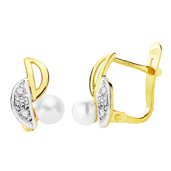 18K PENDIENTES BICOLOR PERLA 11X6 MM CIERRE CATALAN