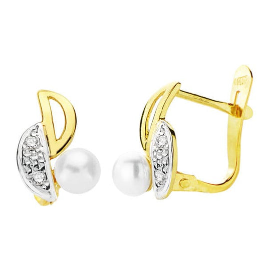 18K PENDIENTES BICOLOR PERLA 11X6 MM CIERRE CATALAN
