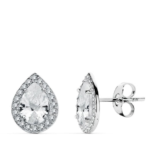 18K PENDIENTES ORO BLANCO CIRCONITA 10X8 MM CIERRE PRESION