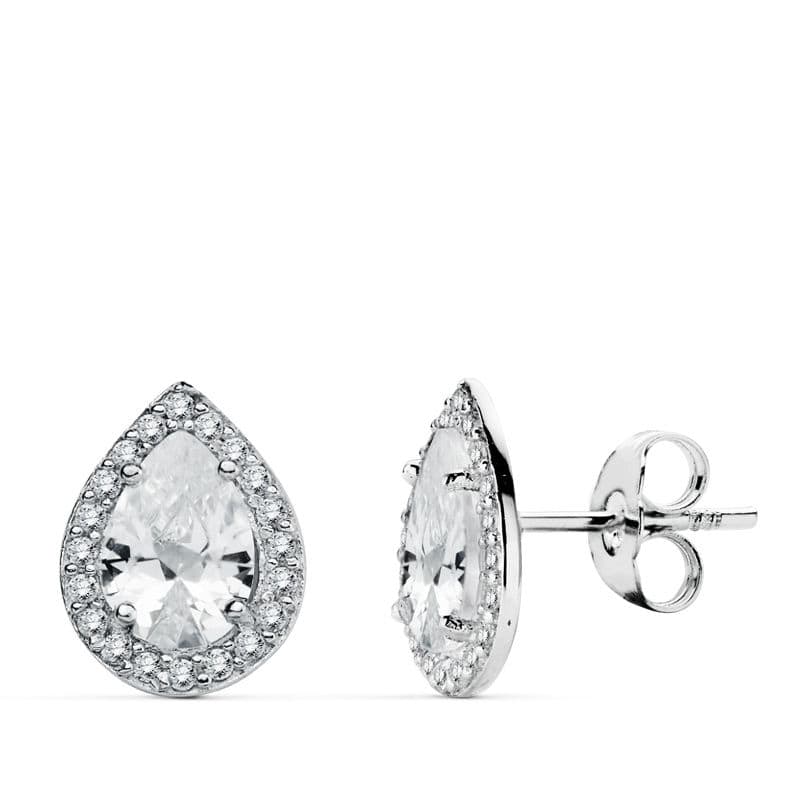 Pendientes Circonita 10 x 8 mm de oro blanco 18K