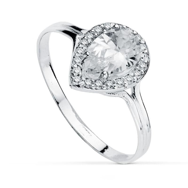 Sortija Circonita Lagrima. Medida 10 x 8 mm de oro blanco 18K