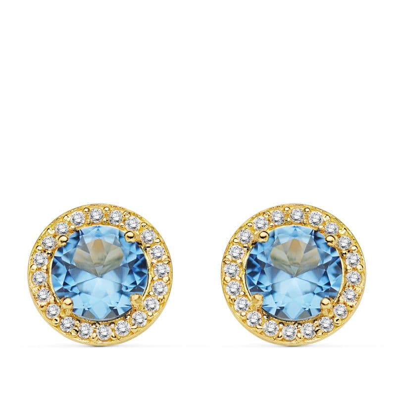Pendientes Piedra Azul Claro 9 mm Circonita de oro amarillo 18K