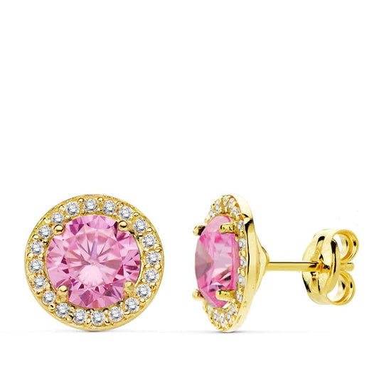 Pendientes Piedra Rosa Circonita 9 mm 18K