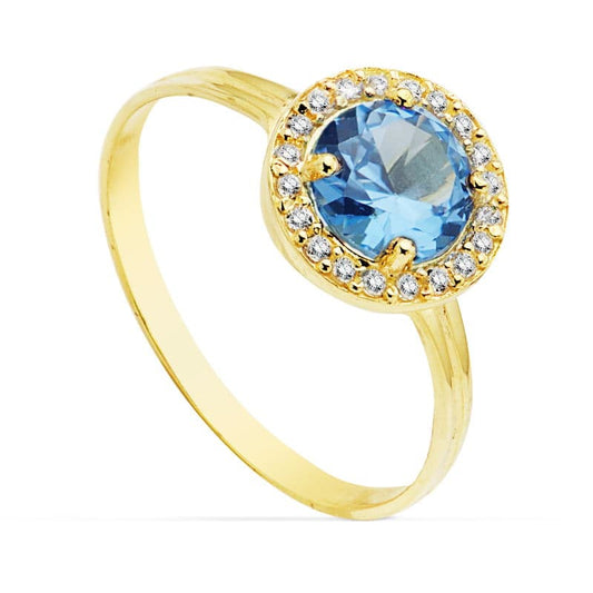 18K SORTIJA ORO AMARILLO MOTIVO REDONDO 9 MM PIEDRA AZUL 6 MM