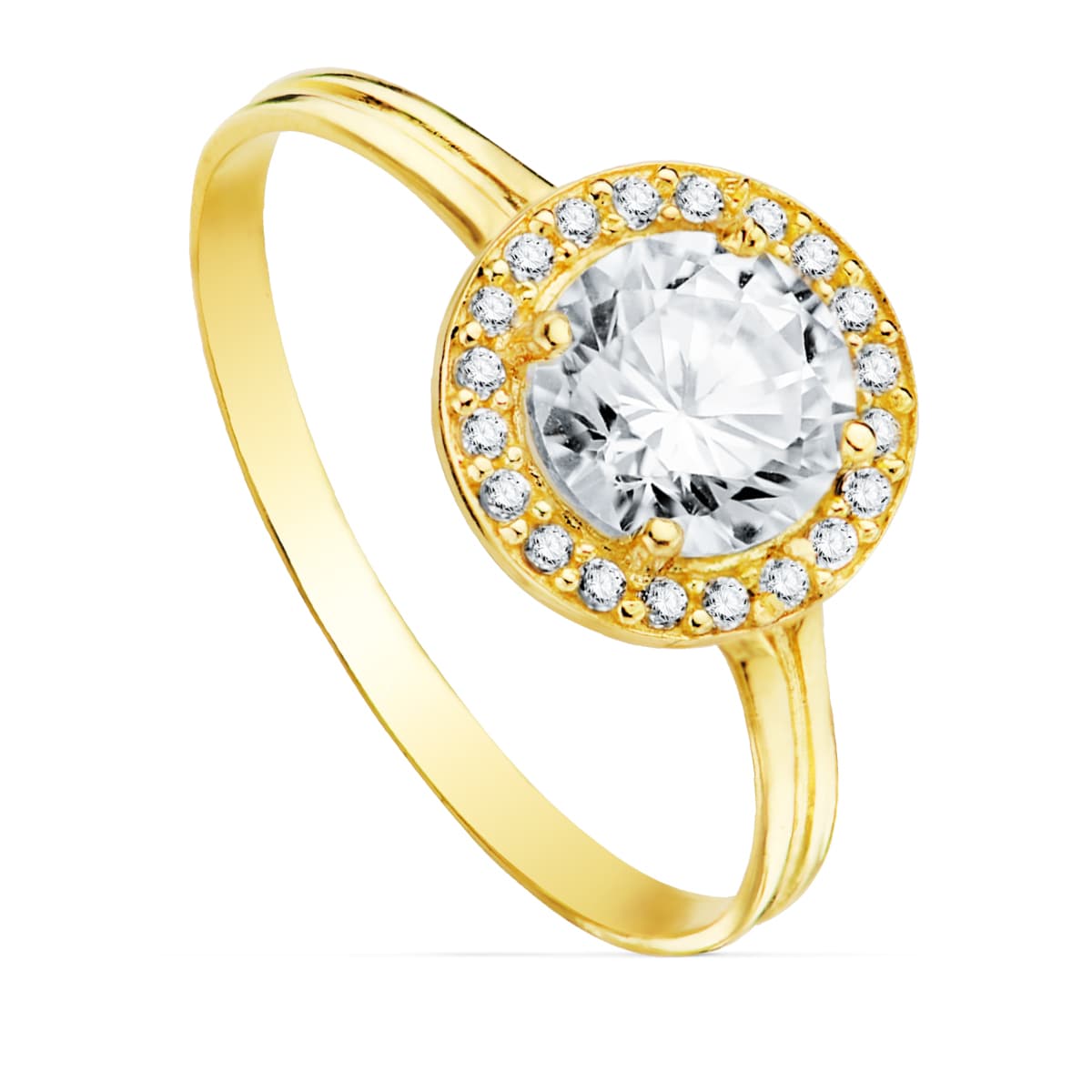 Sortija Piedra 7 mm Circonitas de oro amarillo 18K