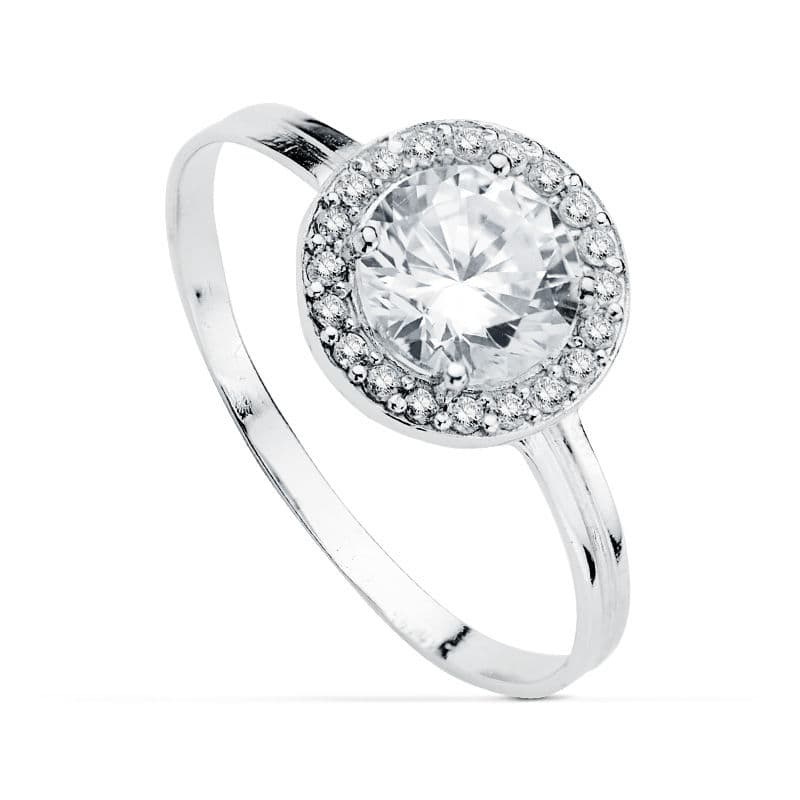 Sortija Motivo Redondo Circonita 6 mm. Ancho: 9 mm de oro blanco 18K