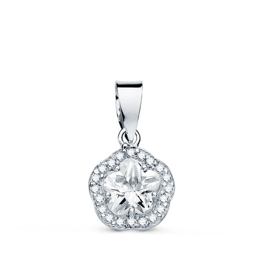 18K COLGANTE ORO BLANCO FLOR CON CIRCONITA 9X9 MM