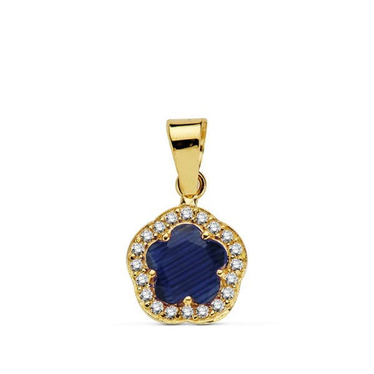 18K COLGANTE ORO AMARILLO FLOR PIEDRA AZUL 9 X9 MM