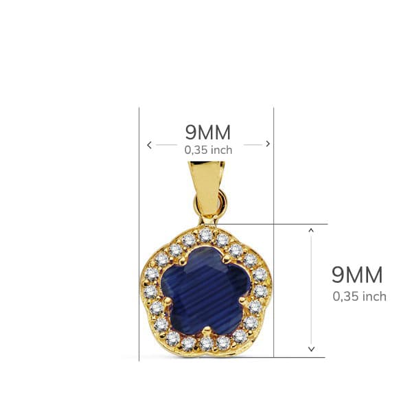 18K COLGANTE ORO AMARILLO FLOR PIEDRA AZUL 9 X9 MM