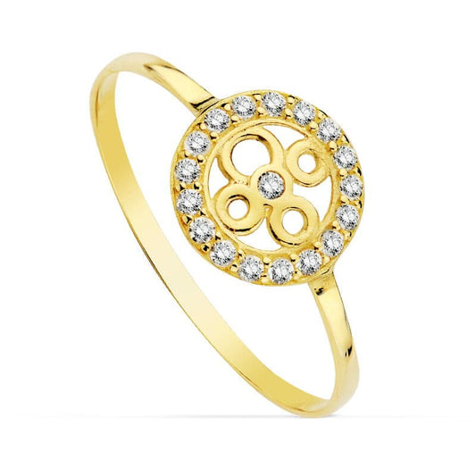 18K SORTIJA ORO AMARILLO MOTIVO REDONDO CALADO CON CIRCONITAS. ANCHO: 9 MM