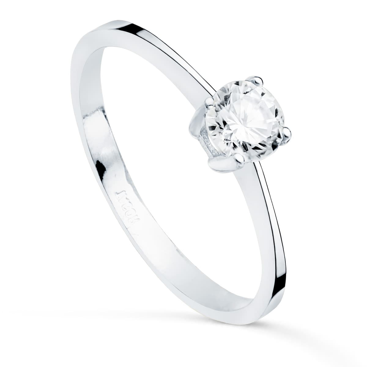 Solitario Cuatro Garras con Circonita 5 mm de oro blanco 18K