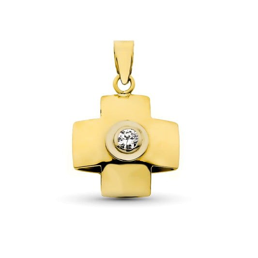 18K CRUZ ORO AMARILLO CON CIRCONITA 18X15 MM