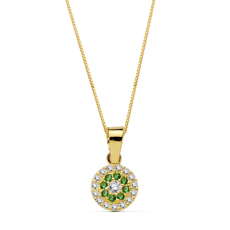 Gargantilla Collar Redondo Piedra Verde 7 mm Cadena 45 cm de oro amarillo 18K
