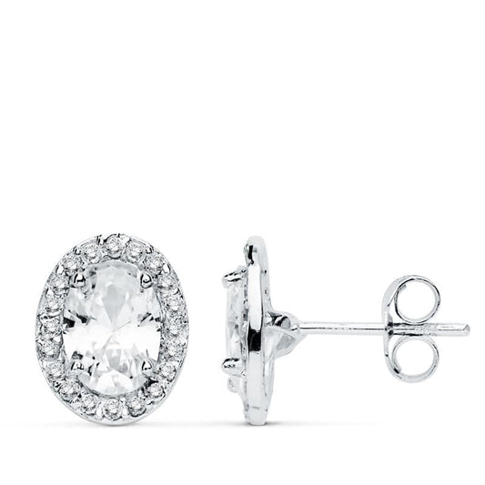 Pendientes Oval Circonita 10 x 8 mm de oro blanco 18K