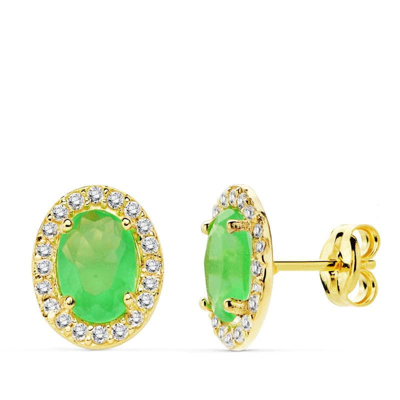 Pendientes Piedra Verde Oval Circonita 10x8m de oro amarillo 18K