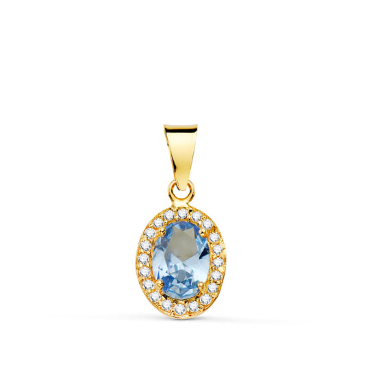 Colgante Oval Agua Marina con Circonitas. 12 x 8 mm de oro amarillo 18K