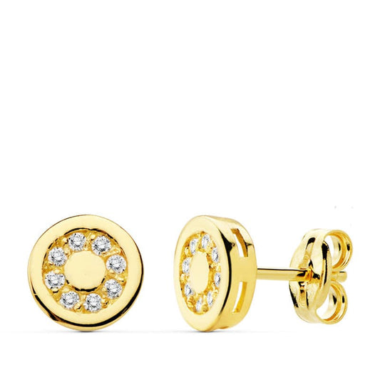 18K PENDIENTES ORO AMARILLO REDONDOS CIRCONITA 7 MM CIERRE PRESION