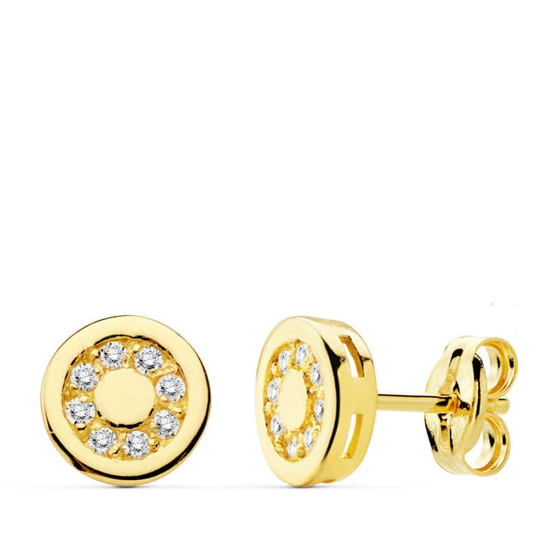 Pendientes Redondos Circonita 7 mm de oro amarillo 18K